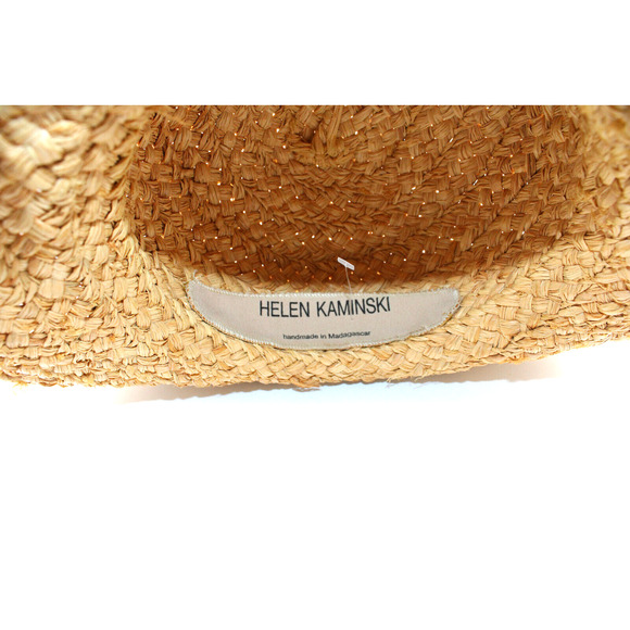B0 Flawless HELEN KAMINSKI Classic Bretton Straw Natural Hat Summer Bow Flower - Picture 6 of 6